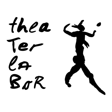 Logo des Theaters, stilisierte Darstellung eines Tänzers oder Schauspielers in Schwarz-Weiß.